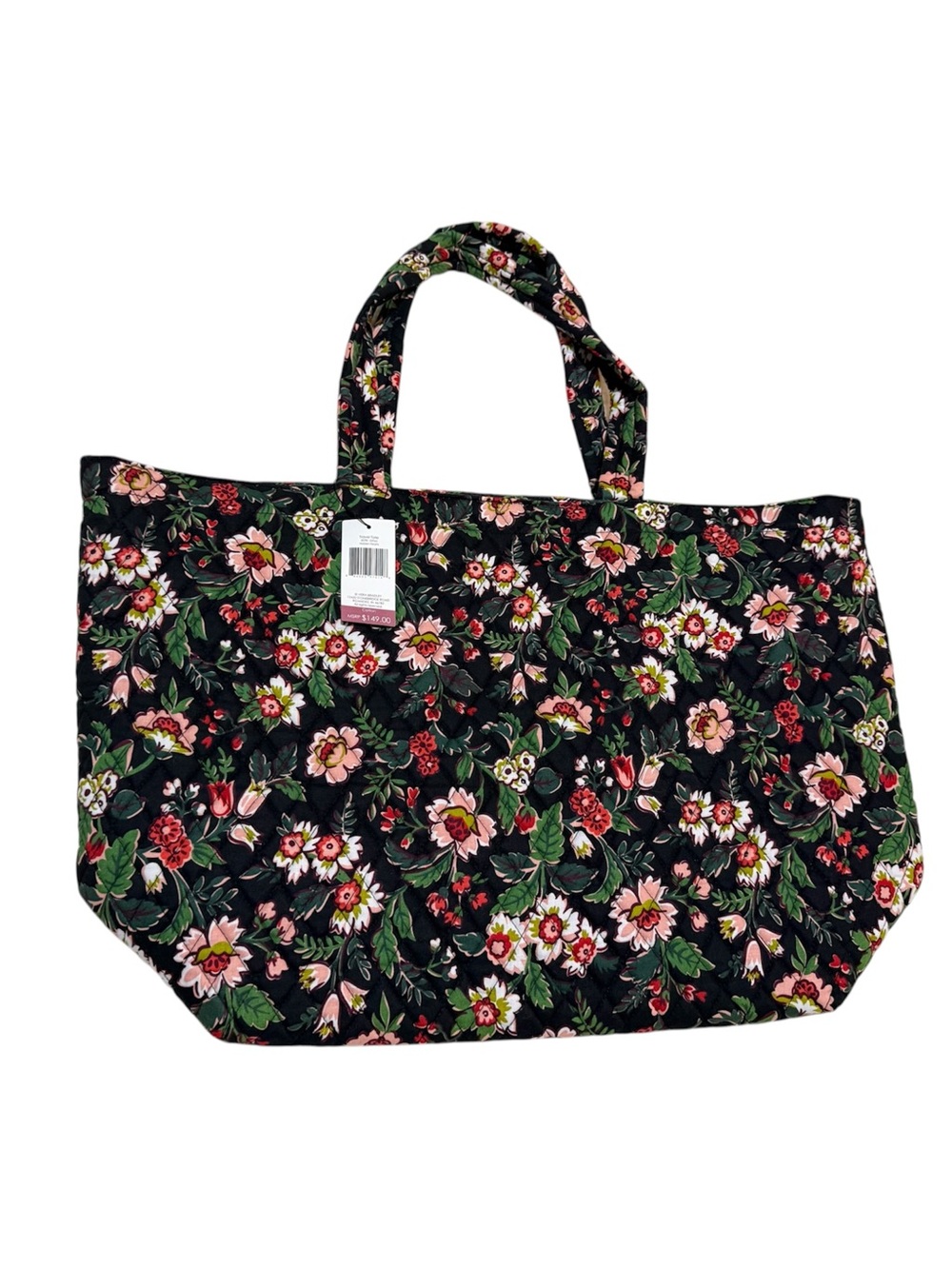 Vera Bradley Black Floral Tote Bag with Pink and Green Accents